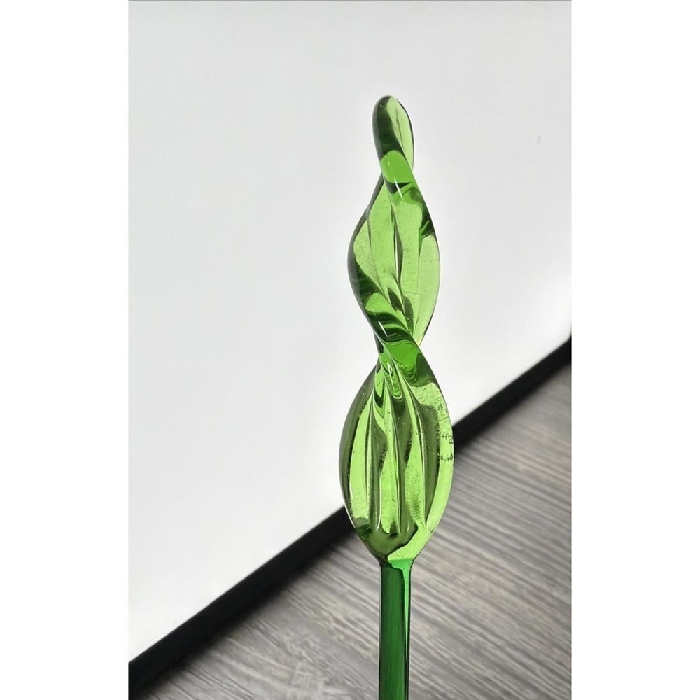 Vtg 4 Hand Blown Glass Swizzle Cocktail Stirring Sticks Flowers Red White Green - Picture 6 of 8